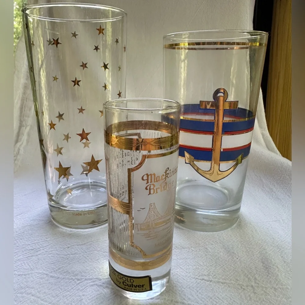 22k Gold Trim Culver Icicles Tall Mackinac Bridge Michigan Souvenir Shot Glass